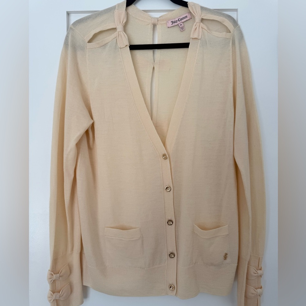BNWOT Juicy Couture Cream Bow Cardigan XL | Y2K Feminine Back Detail Rare - Picture 3 of 3